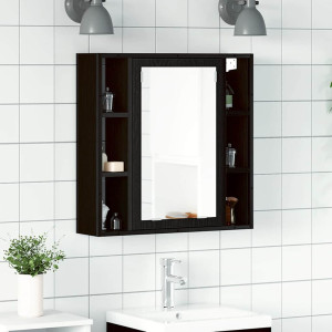 Armario de baño con espejo de madera de roble negro 60x16x60 cm D