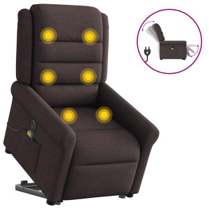 Sillón masaje eléctrico reclinable elevable tela marrón oscuro D