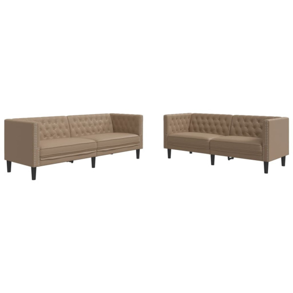 2 pcs conj. de sofás chesterfield couro artificial cappuccino M 2