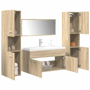 Juego de muebles de baño 5 pzas madera ingeniería roble Sonoma D