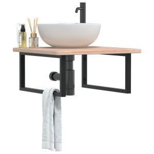 Estante de lavabo de pared de acero y madera maciza de roble D
