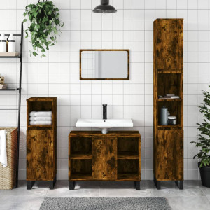 Set de muebles baño 3 pzas madera contrachapada roble ahumado D