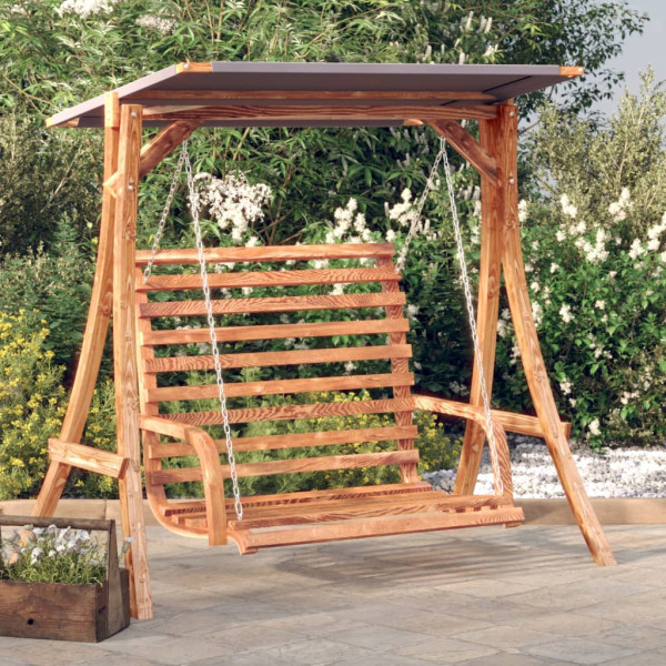 Banco de balanço com toldo fir de madeira sólida com acabamento de teca Banco de balanço com toldo fir de madeira sólida com acabamento de teca D
