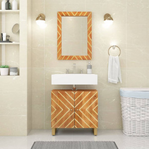 Juego muebles de baño 2 pzas madera maciza mango marrón y negro D