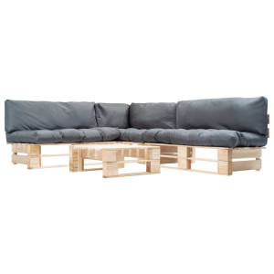 Muebles de palets de jardín con cojines grises 4 piezas madera D