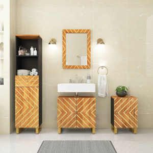 Juego muebles de baño 4 pzas madera maciza mango marrón y negro D