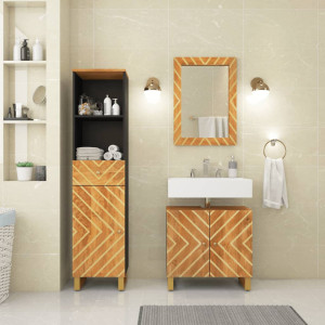 Juego muebles de baño 3 pzas madera maciza mango marrón y negro D