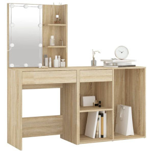 Tocador con LED y armario madera contrachapada roble Sonoma D