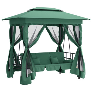 Gazebo de jardim c/ banco baloiço conversível tecido/aço verde H