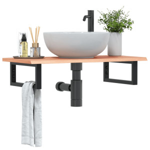 Estante de lavabo de pared de acero y madera maciza de roble D