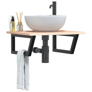 Estante de lavabo de pared de acero y madera maciza de roble D