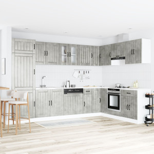Gabinete de cocina  Lucca con dos fregaderos en gris concreto y madera D
