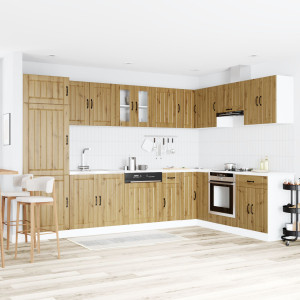 Gabinete de cocina  Lucca con doble lavabo en madera de roble artesanal D