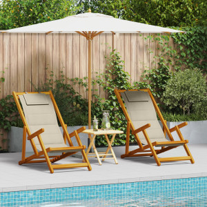 Sillas de playa plegables  2 pcs Taupe de Madera de Acacia y Textilene D