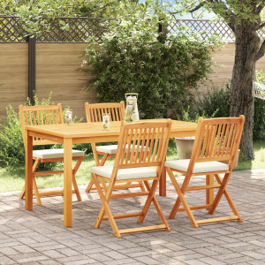 Sillas de Jardín Plegables  con Cojín Blanco 4pcs de Madera Sólida de Acacia D