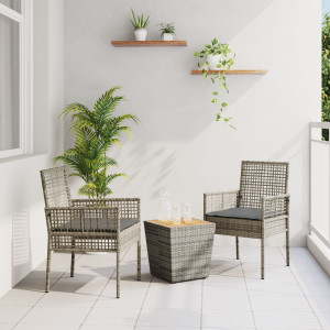 Conjunto de Bistro de Jardín de 3 Piezas con Cojines Gris de Poliratán D