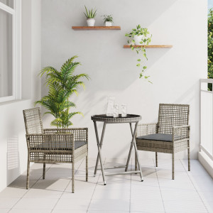 Conjunto de Bistro de Jardín de 3 Piezas con Cojines Gris de Poliratán D