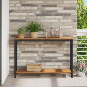 Mesa de Exterior  Natural y Negra 35x110x75 cm de Madera Sólida y Acero D