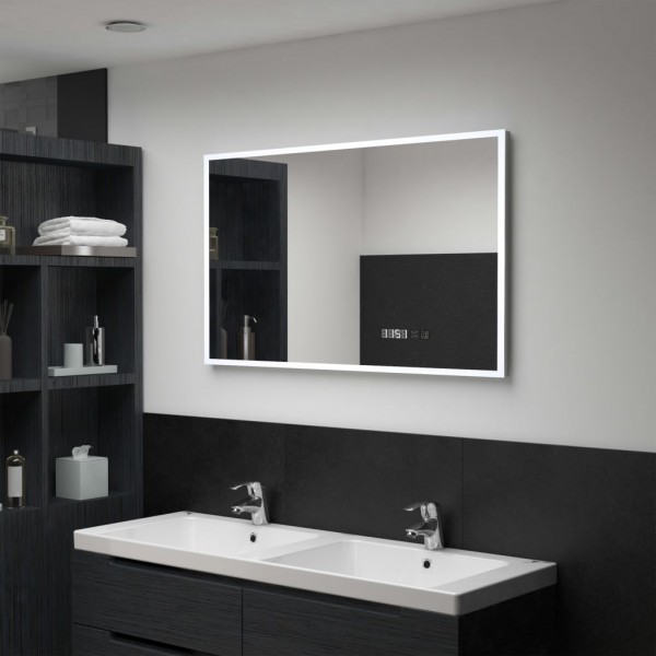 Espelho de casa de banho com LED. sensor táctil e relógio 100x60 cm D