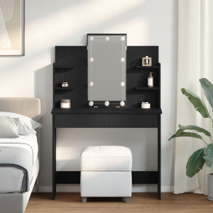 Mesa de tocador  con luces LED Negro Roble 96x40x142 cm D