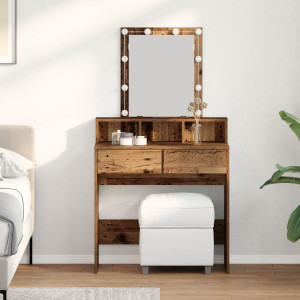 Mesa de Maquillaje con Espejo y Luces LED Madera Vieja Madera Ingenierizada D