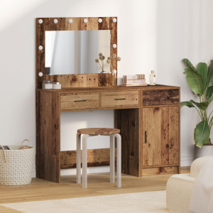 Conjunto de Tocador de 2 Piezas con LED Madera Vieja Madera Ingenierizada D
