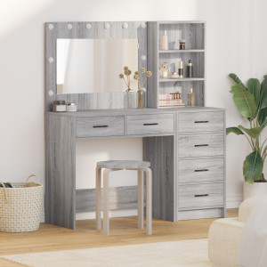 Juego de Mesa de Tocador de 2 Piezas con LED de Madera Elaborada Gris Sonoma D