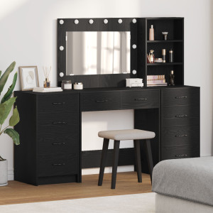 Juego de Mesa de Tocador de 3 Piezas  con LED de Madera Negra D