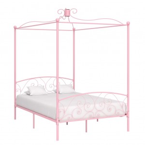 Estructura de cama con dosel metal rosa 140x200 cm D