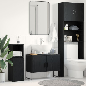 Armario de Lavabo de Baño  Roble Negro 80x33x60 cm Madera Contrachapada D