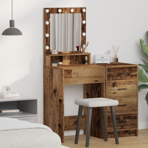 Mesa de Tocador  con Luces LED - Madera Vieja. 50x41x135 cm D