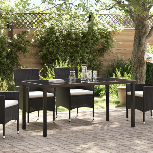 Mesa de Jardín  Negra 160x80x73 cm Vidrio Templado D