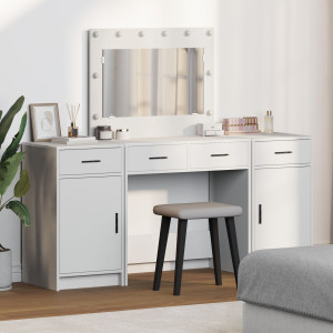 Conjunto de Mesa de Tocador de 3 Piezas  con LED. Madera Elaborada Blanca D