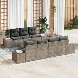 Juego de Sofá de Jardín de 8 Piezas con Cojines Gris Poliratán Acacia D