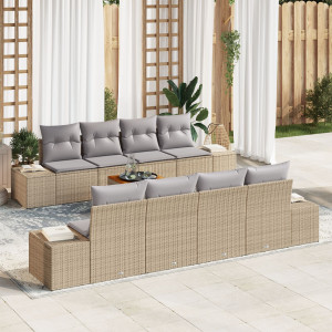 Conjunto de Sofás de Jardín  de 7 Piezas con Cojines Beige Poliratán Acacia D