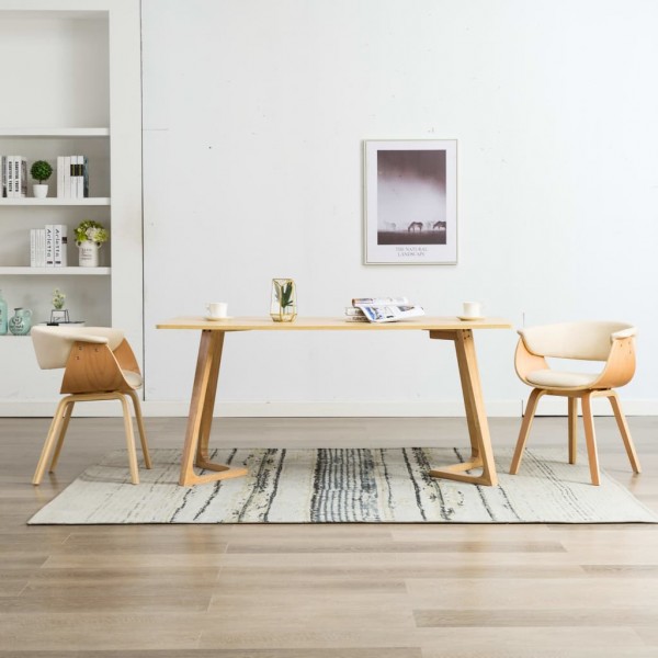 Cadeiras de jantar de madeira curva e de couro sintético D
