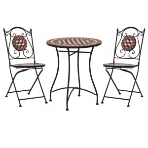 Mesa y sillas de bistró 3 piezas con mosaico cerámica terracota D