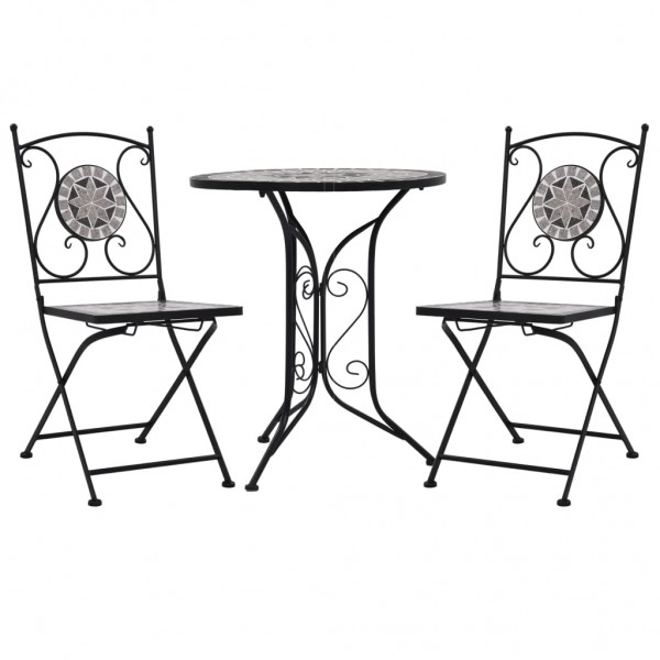 Set de mesa y sillas de bistró 3 pzas con mosaico cerámica gris D