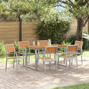 Juego de Comedor de Jardín Conjunto de 7 Gris. Madera Metal D