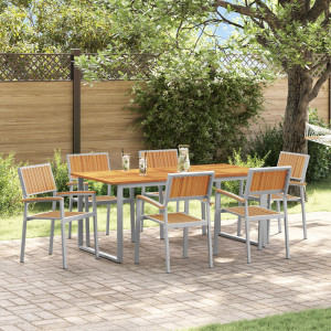 Juego de Comedor de Jardín Set de 7 Gris Claro Aluminio Duradero D