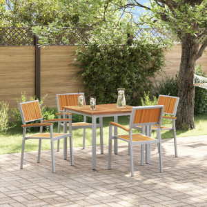 Juego de Comedor de Jardín de 5 Piezas de Madera Sólida de Acacia y Metal D