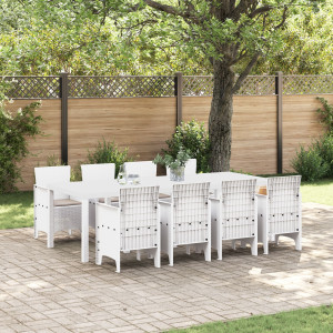 Conjunto de 9 Piezas para Comedor de Jardín con Cojines de Ratán Poliéster Gris Claro D