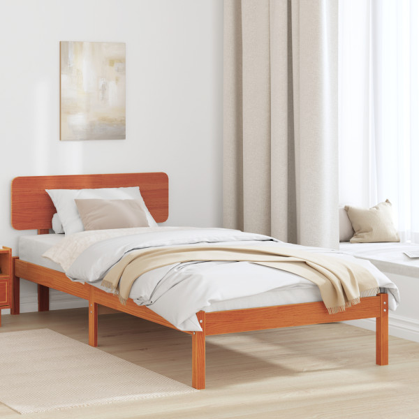Base de cama con cabecera Marrón encerado 90x200 cm Madera maciza de pino D