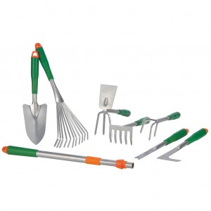 HI Set de herramientas de jardín de metal 8 piezas plateadas D