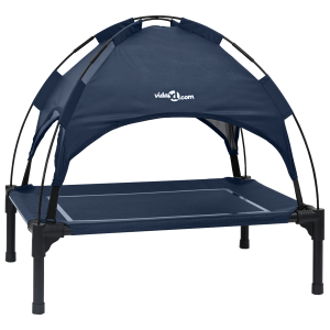 Cama Elevada para Perros con Techo Desmontable Azul Marino Metal H