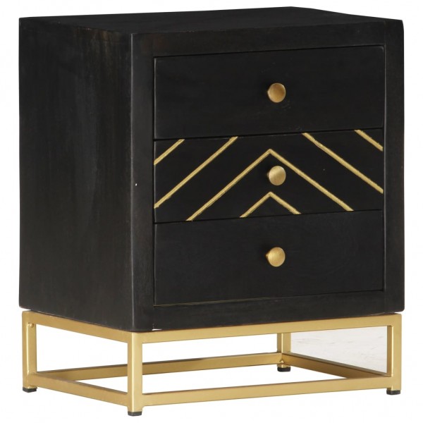 Mesa de noite madeira maciça manga preta e dourada 40x30x50cm D
