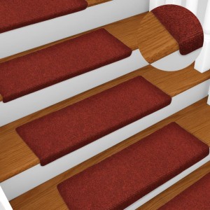 Alfombrilla de escaleras 15 uds tela punzonada rojo 65x21x4 cm D