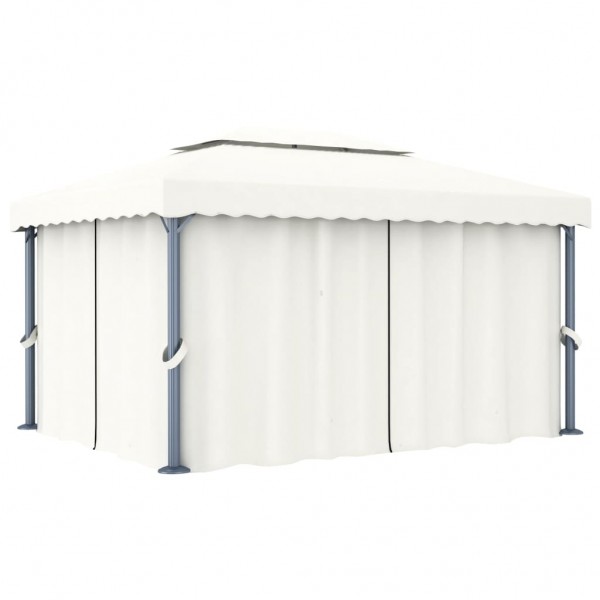 Gazebo com cortina de alumínio branco creme 4x3 m D