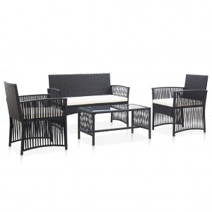 Set muebles de jardín 4 piezas y cojines ratán sintético negro D