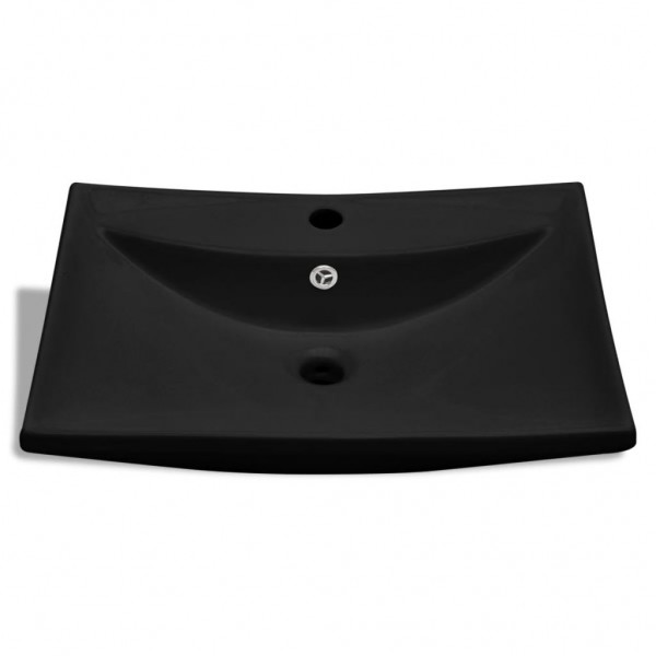 Lavabo rectangular cerámica orificio de grifo y desagüe negro D